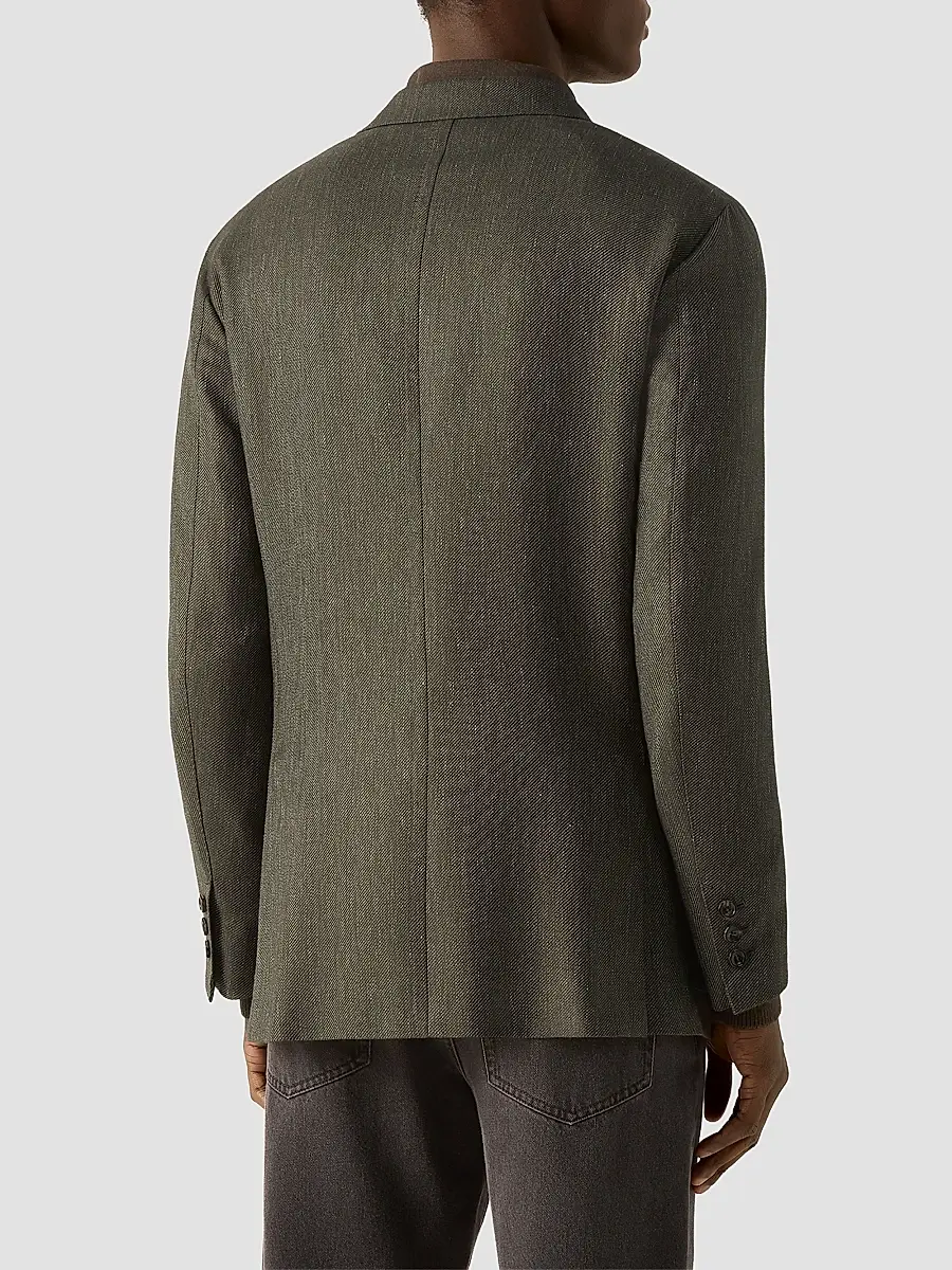 Zegna Men's Cashmere Silk and Linen Jacket - Dark Olive Green | Thumbnail 4
