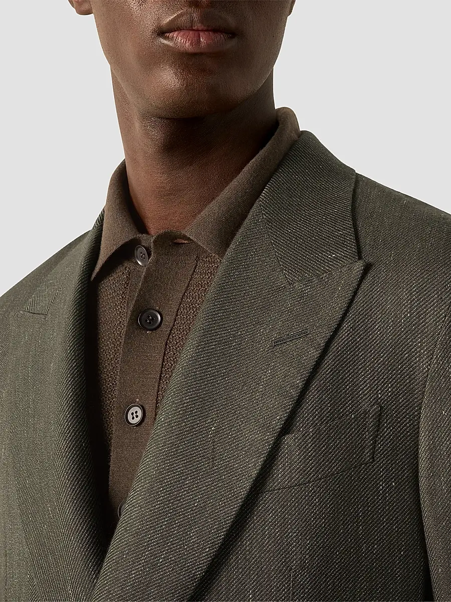 Zegna Men's Cashmere Silk and Linen Jacket - Dark Olive Green | Thumbnail 5