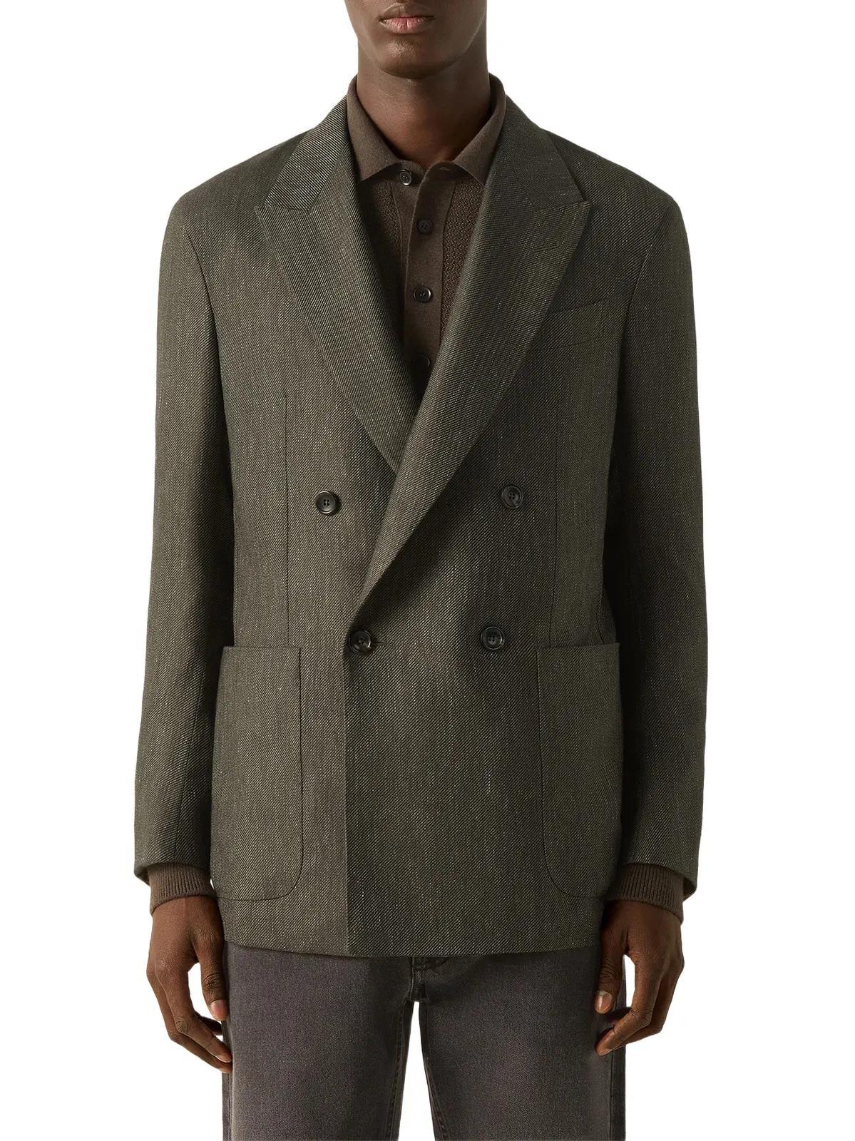 Zegna Men's Cashmere Silk and Linen Jacket - Dark Olive Green