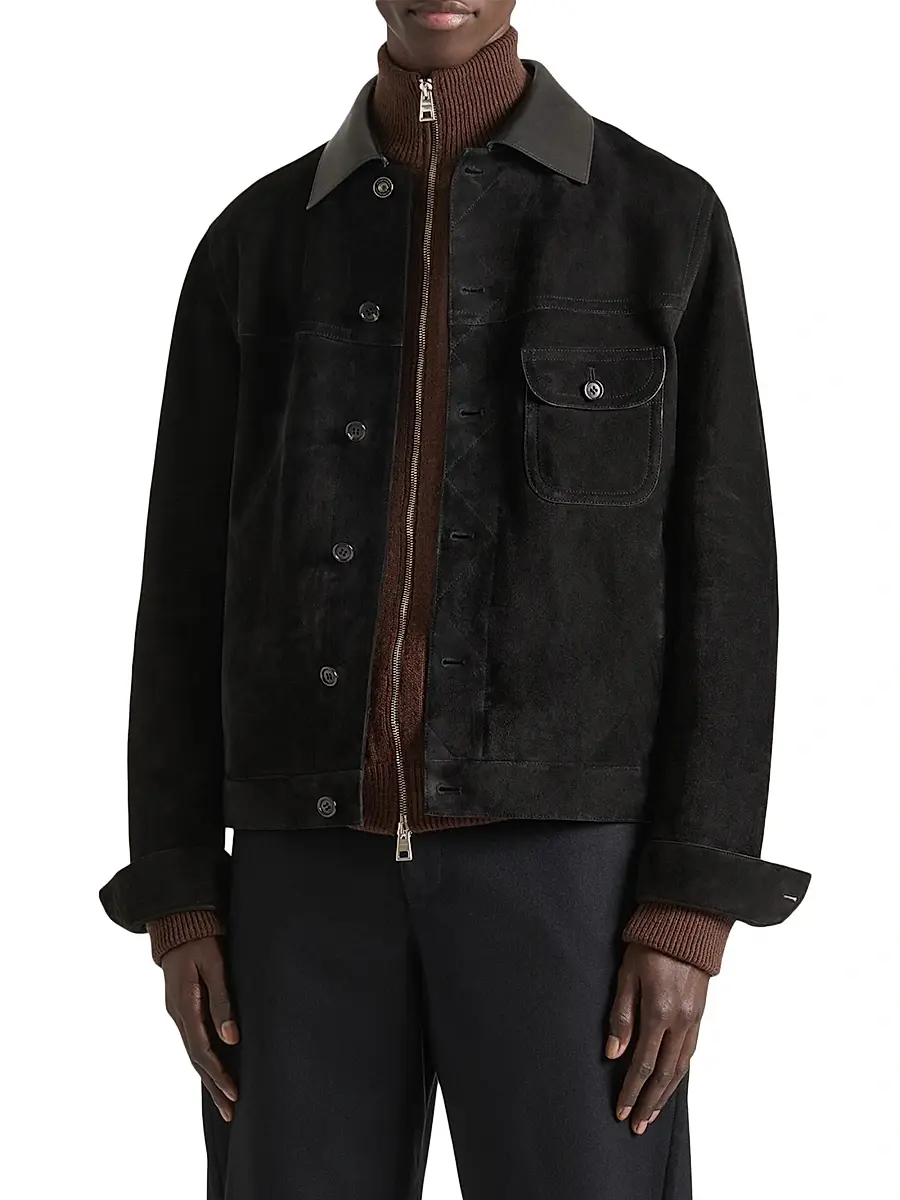 Givenchy Men's Jacket in Suede with Asymmetrical Pocket - Black | Thumbnail 3