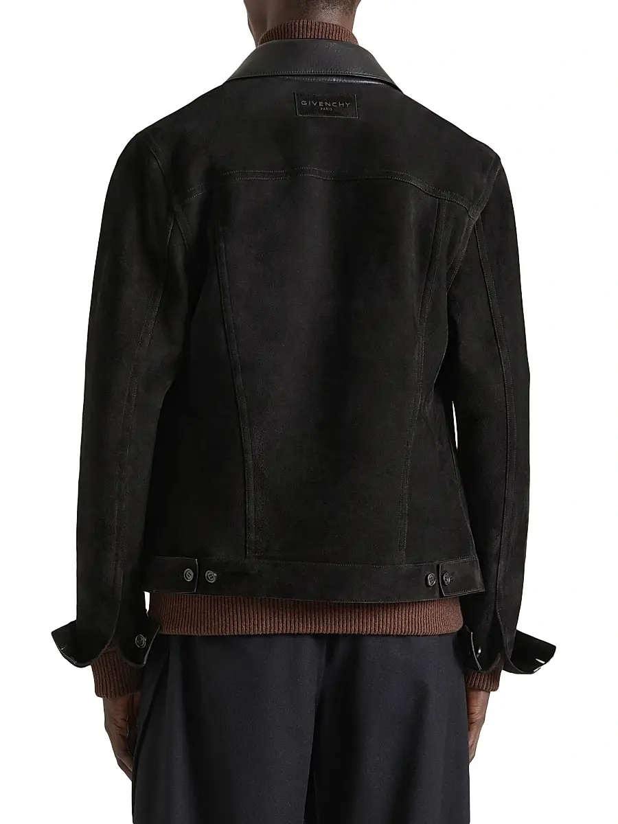 Givenchy Men's Jacket in Suede with Asymmetrical Pocket - Black | Thumbnail 4