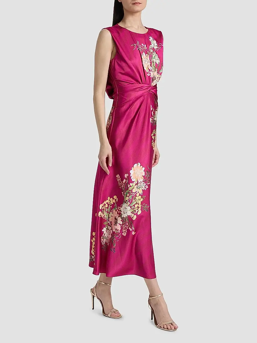 Saloni Women's Gwen Floral Satin Midi Dress | Thumbnail 2 Saloni Women's Gwen Floral Satin Midi Dress | Thumbnail 2
