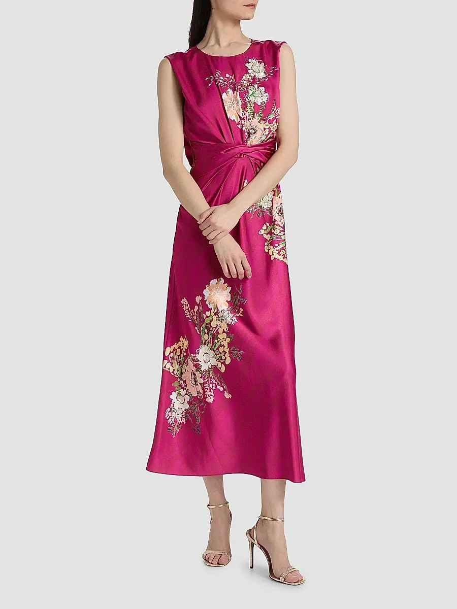 Saloni Women's Gwen Floral Satin Midi Dress | Thumbnail 3 Saloni Women's Gwen Floral Satin Midi Dress | Thumbnail 3