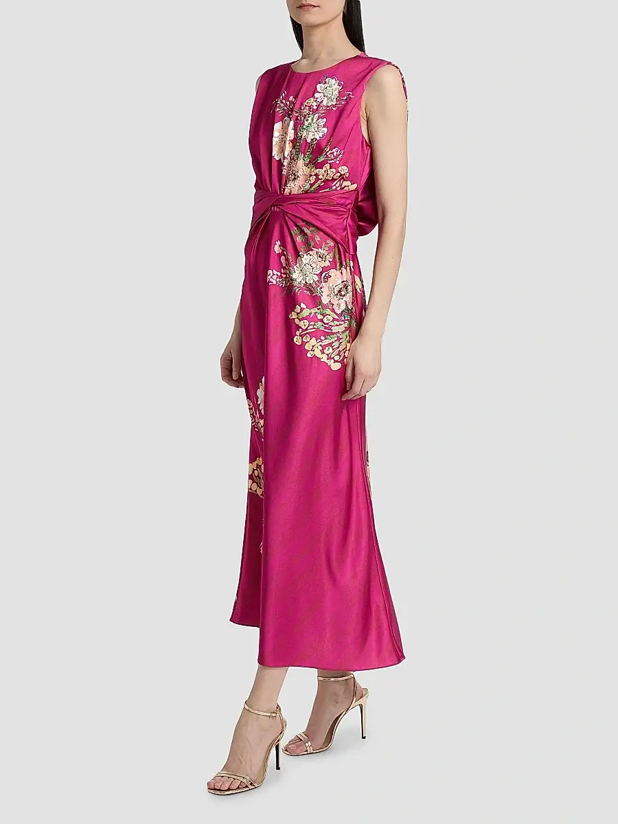 Saloni Women's Gwen Floral Satin Midi Dress | Thumbnail 4 Saloni Women's Gwen Floral Satin Midi Dress | Thumbnail 4