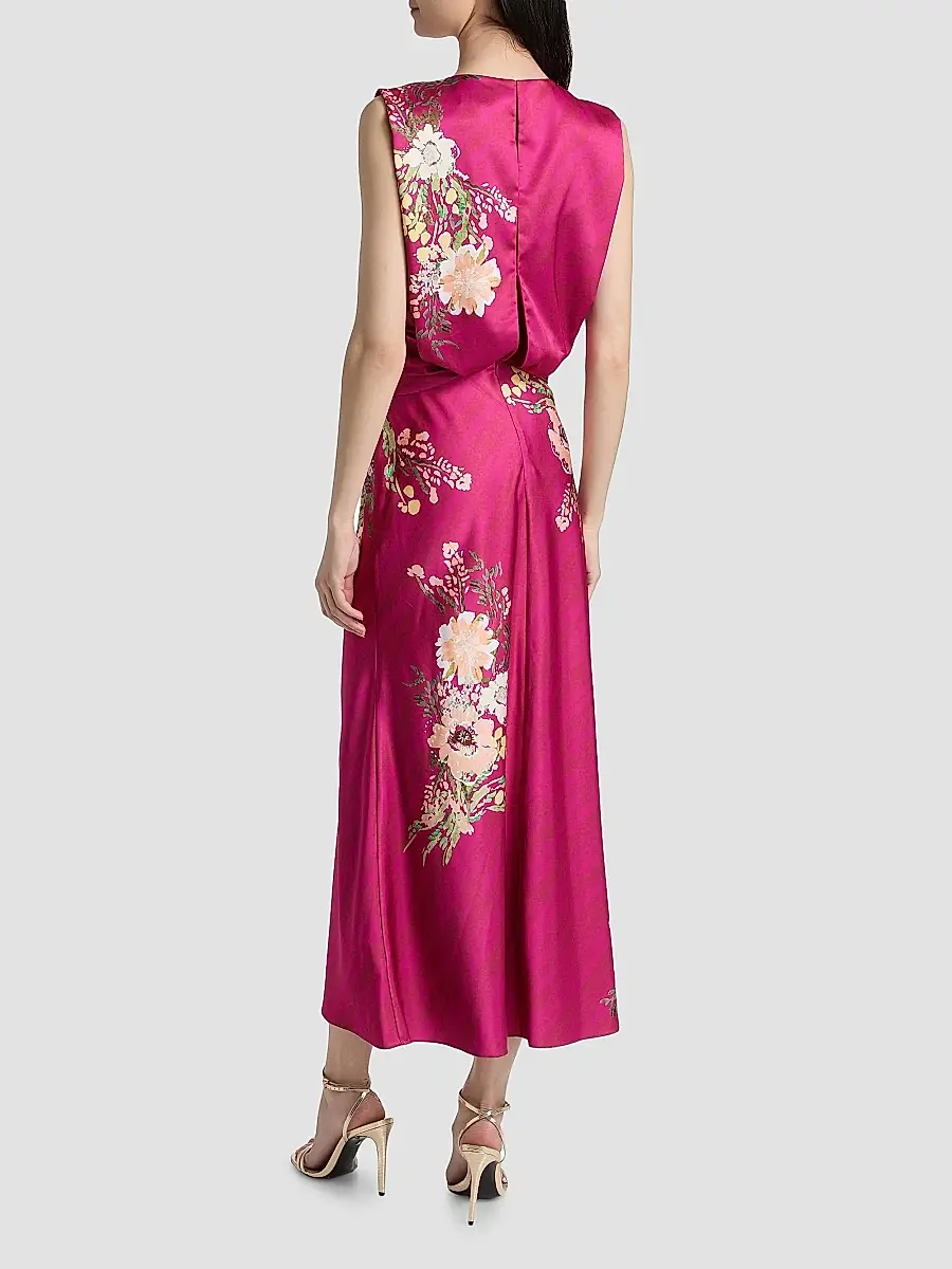 Saloni Women's Gwen Floral Satin Midi Dress | Thumbnail 5 Saloni Women's Gwen Floral Satin Midi Dress | Thumbnail 5