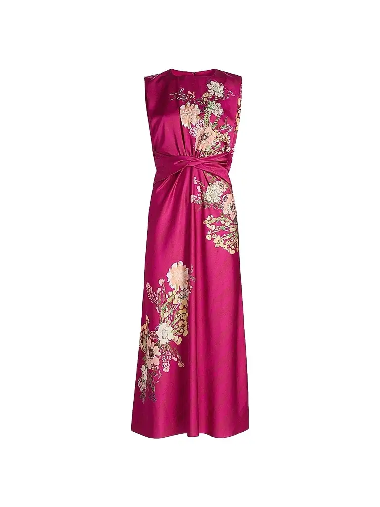 Saloni Women's Gwen Floral Satin Midi Dress