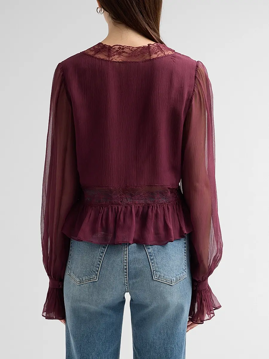 LoveShackFancy Women's Thessira Silk V-Neck Blouse | Thumbnail 3 LoveShackFancy Women's Thessira Silk V-Neck Blouse | Thumbnail 3