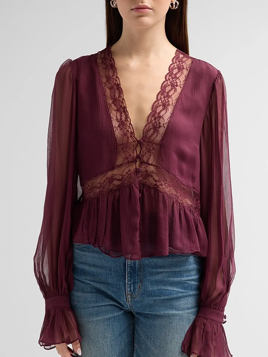 LoveShackFancy Women's Thessira Silk V-Neck Blouse | Thumbnail 5 LoveShackFancy Women's Thessira Silk V-Neck Blouse | Thumbnail 5
