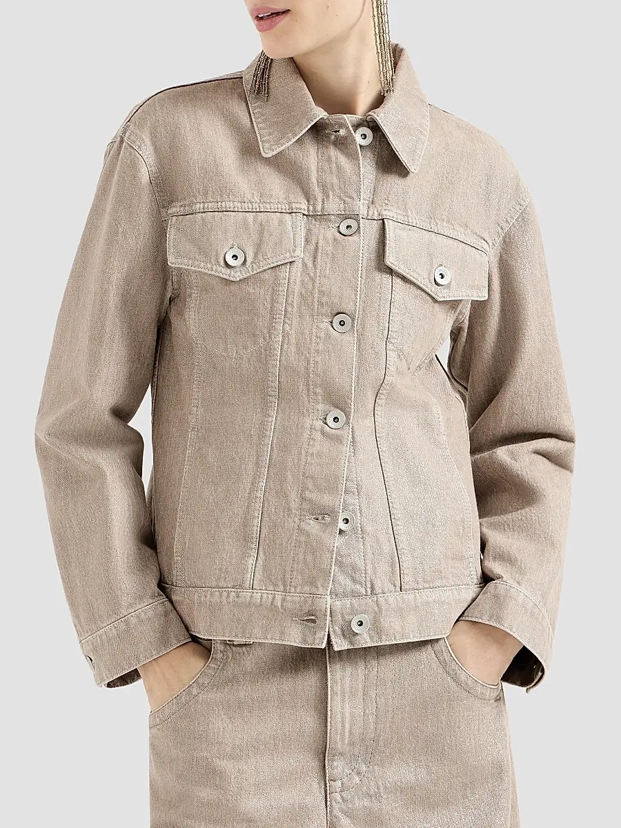 Brunello Cucinelli Women's Beige Lamé Denim Four-pocket Outerwear Jacket | Thumbnail 3 Brunello Cucinelli Women's Beige Lamé Denim Four-pocket Outerwear Jacket | Thumbnail 3