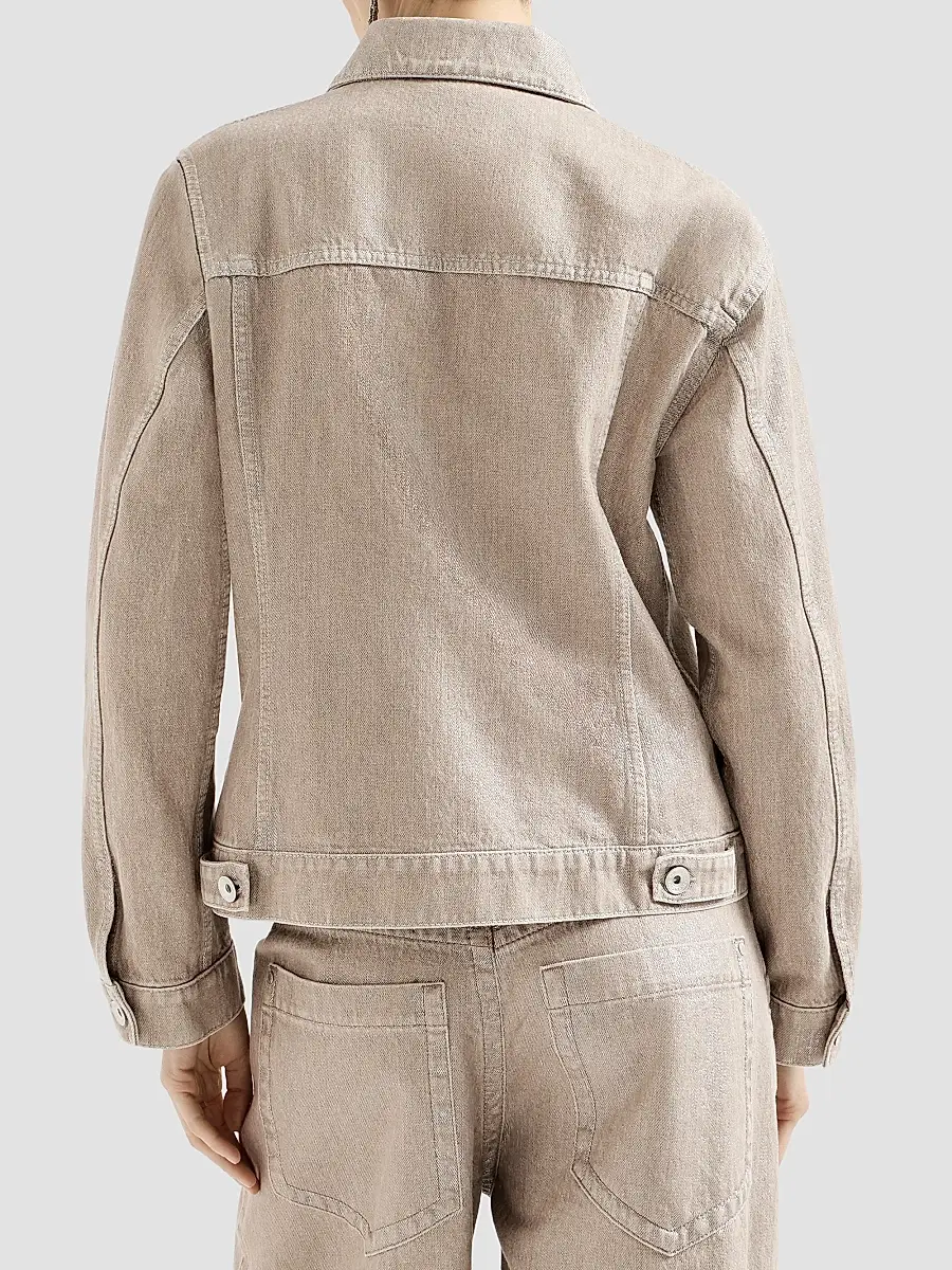Brunello Cucinelli Women's Beige Lamé Denim Four-pocket Outerwear Jacket | Thumbnail 4 Brunello Cucinelli Women's Beige Lamé Denim Four-pocket Outerwear Jacket | Thumbnail 4