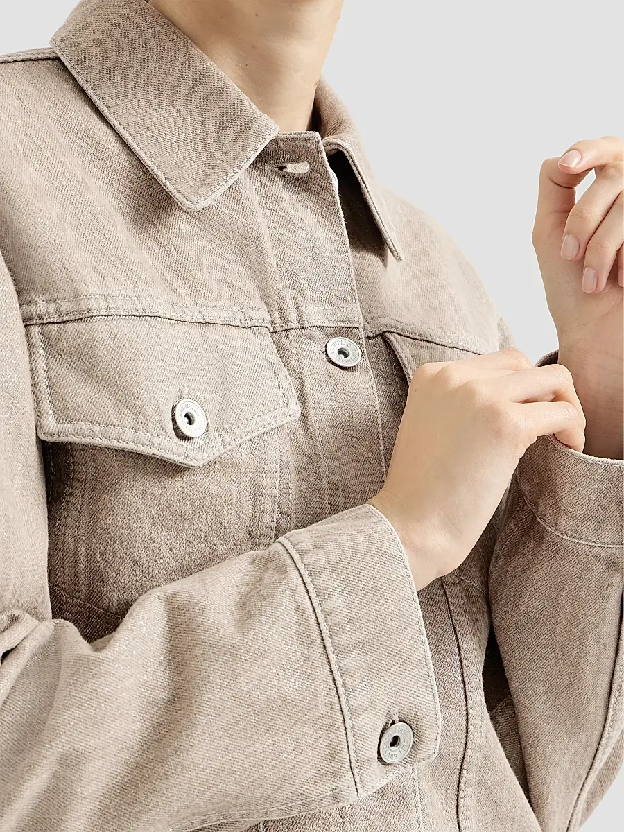 Brunello Cucinelli Women's Beige Lamé Denim Four-pocket Outerwear Jacket | Thumbnail 6 Brunello Cucinelli Women's Beige Lamé Denim Four-pocket Outerwear Jacket | Thumbnail 6