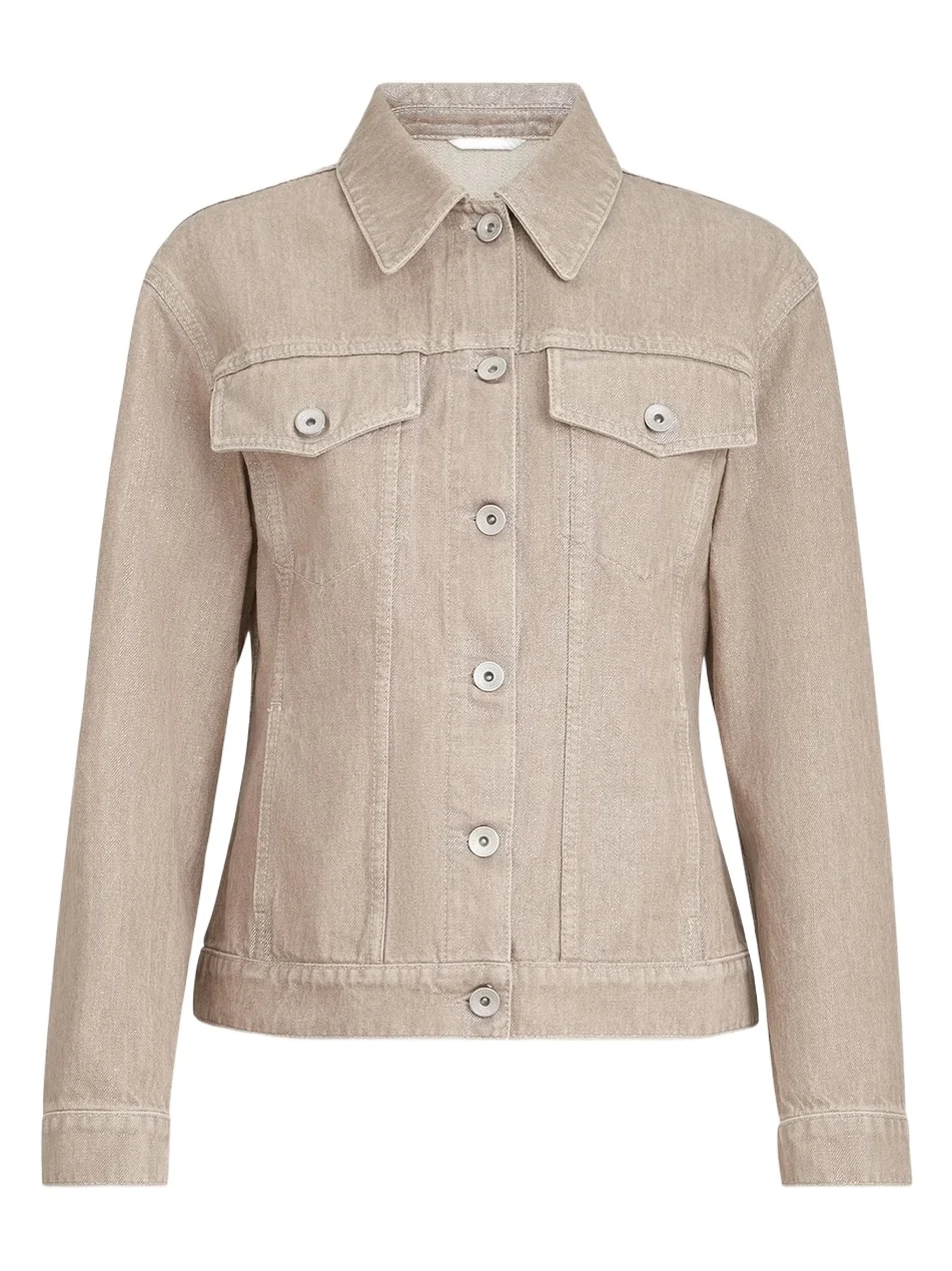Women's Beige Lamé Denim Four-pocket Outerwear Jacket Women's Beige Lamé Denim Four-pocket Outerwear Jacket