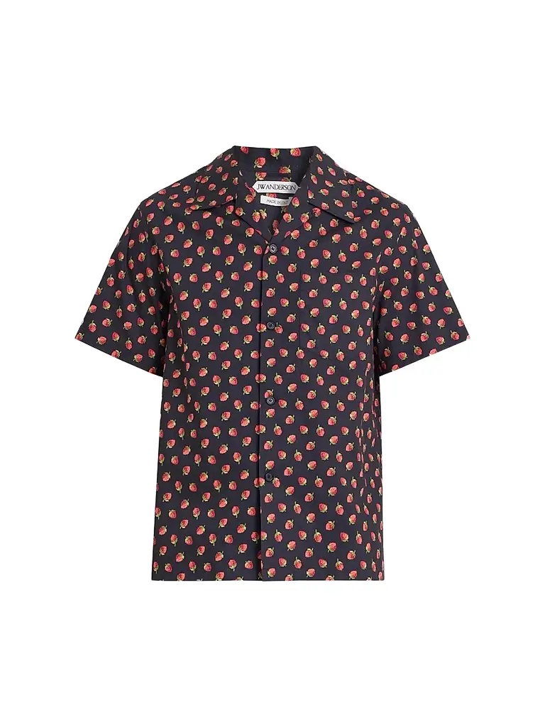 JW Anderson Men's Strawberry-Print Cotton Camp Shirt