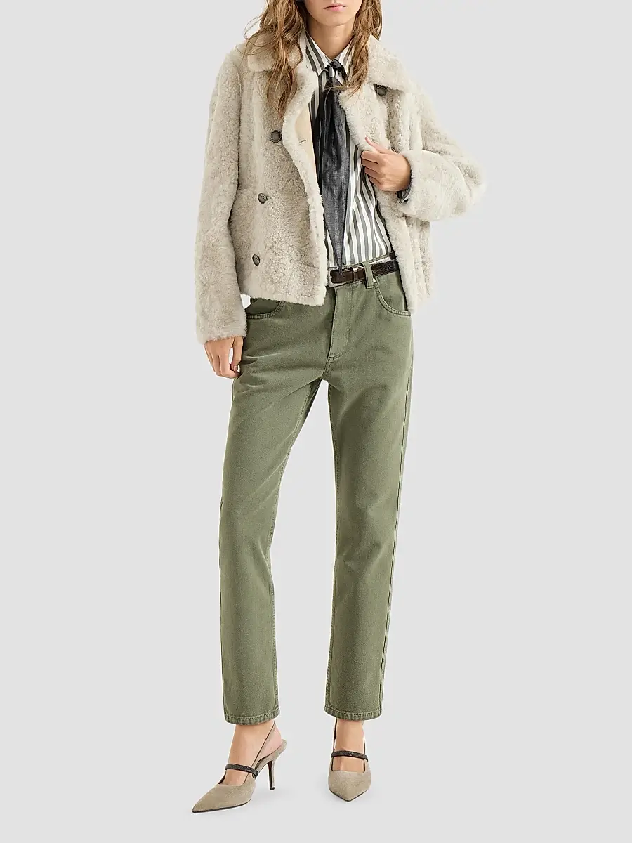 Brunello Cucinelli Women's Dyed Denim Five-Pocket Straight Trousers with Shiny Bartack - Green | Thumbnail 2 Brunello Cucinelli Women's Dyed Denim Five-Pocket Straight Trousers with Shiny Bartack - Green | Thumbnail 2