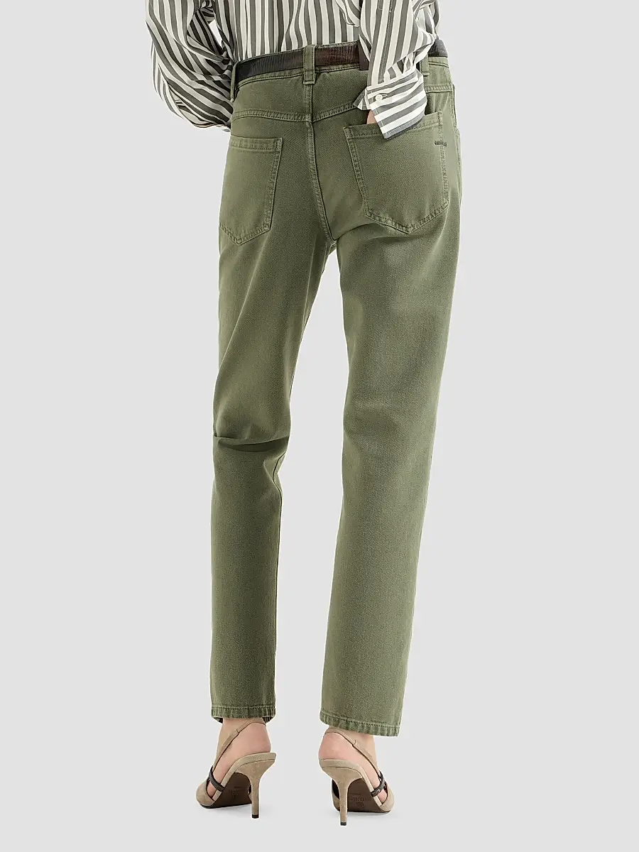 Brunello Cucinelli Women's Dyed Denim Five-Pocket Straight Trousers with Shiny Bartack - Green | Thumbnail 4 Brunello Cucinelli Women's Dyed Denim Five-Pocket Straight Trousers with Shiny Bartack - Green | Thumbnail 4