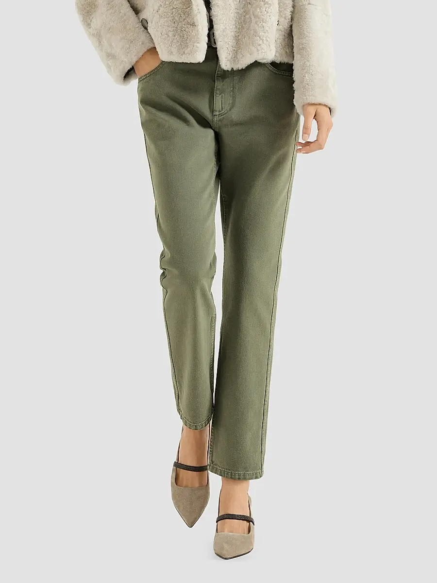 Brunello Cucinelli Women's Dyed Denim Five-Pocket Straight Trousers with Shiny Bartack - Green | Thumbnail 5 Brunello Cucinelli Women's Dyed Denim Five-Pocket Straight Trousers with Shiny Bartack - Green | Thumbnail 5