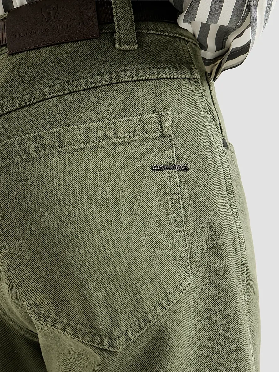 Brunello Cucinelli Women's Dyed Denim Five-Pocket Straight Trousers with Shiny Bartack - Green | Thumbnail 6 Brunello Cucinelli Women's Dyed Denim Five-Pocket Straight Trousers with Shiny Bartack - Green | Thumbnail 6