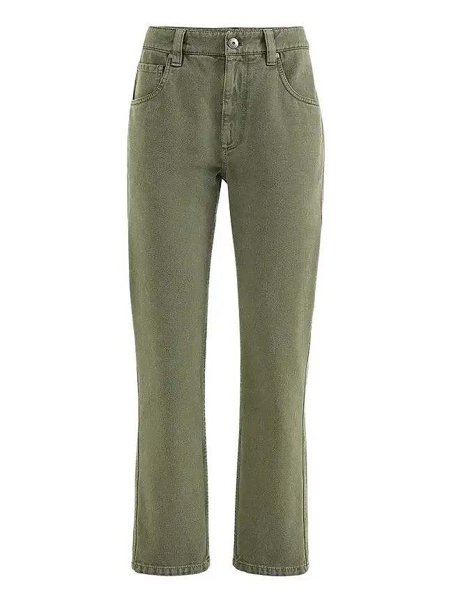 Brunello Cucinelli Women's Dyed Denim Five-Pocket Straight Trousers with Shiny Bartack - Green