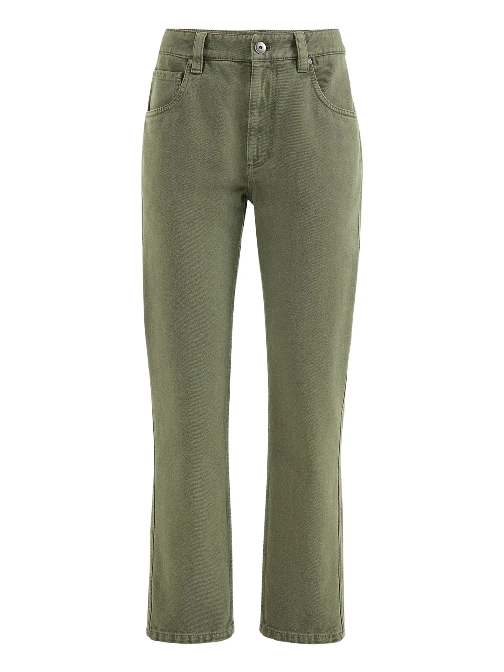 Brunello Cucinelli Women's Dyed Denim Five-Pocket Straight Trousers with Shiny Bartack - Green