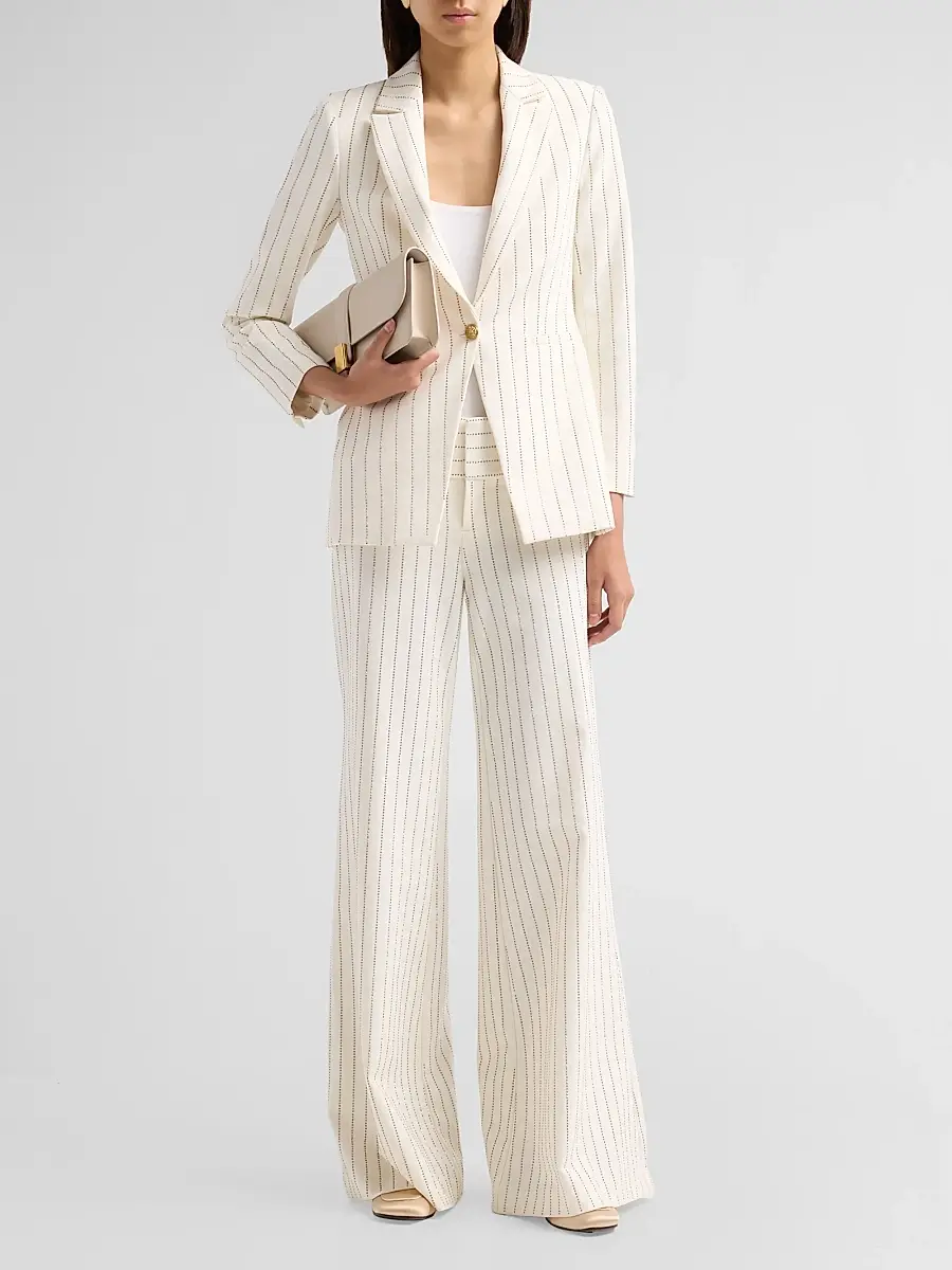 Alice + Olivia Women's Breann Embellished Pinstripe Cutaway Blazer | Thumbnail 2 Alice + Olivia Women's Breann Embellished Pinstripe Cutaway Blazer | Thumbnail 2