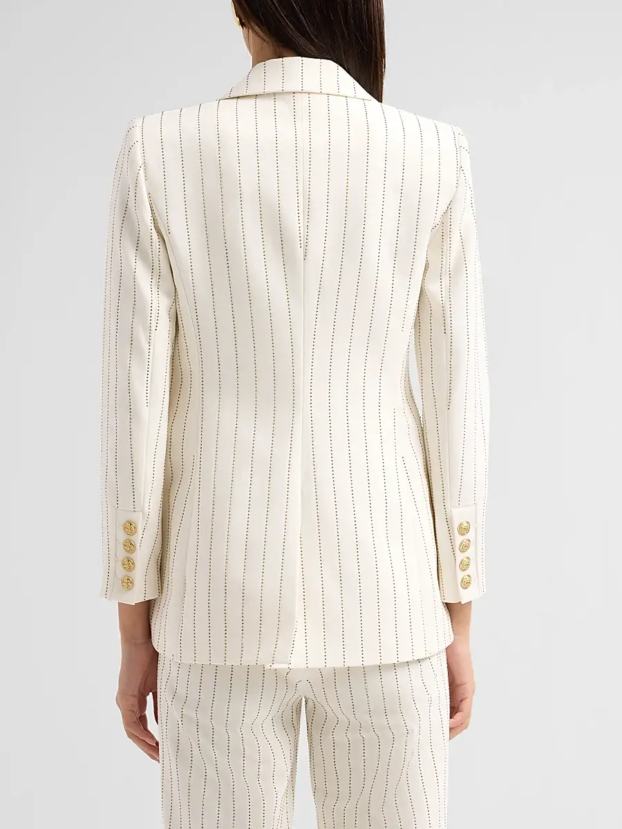 Alice + Olivia Women's Breann Embellished Pinstripe Cutaway Blazer | Thumbnail 3 Alice + Olivia Women's Breann Embellished Pinstripe Cutaway Blazer | Thumbnail 3