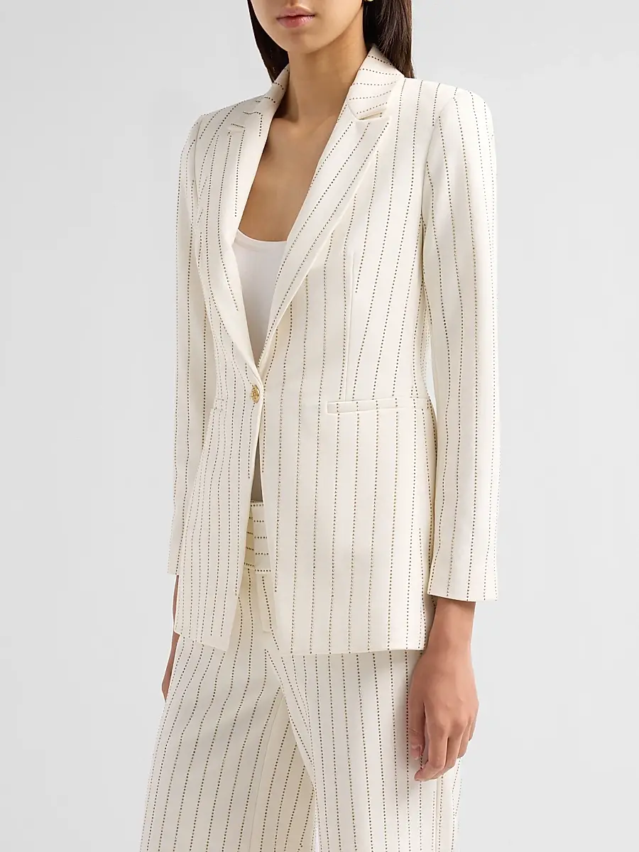 Alice + Olivia Women's Breann Embellished Pinstripe Cutaway Blazer | Thumbnail 4 Alice + Olivia Women's Breann Embellished Pinstripe Cutaway Blazer | Thumbnail 4