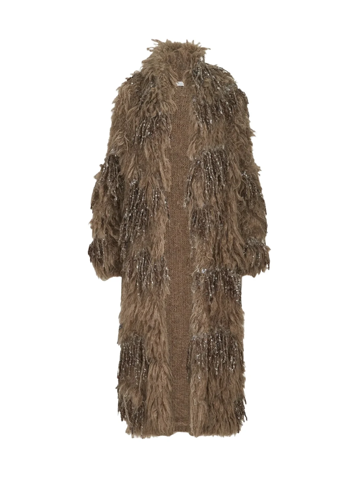 Women's Dazzling Moss Embroidery Long Cardigan in Mohair and Wool - Light Brown Women's Dazzling Moss Embroidery Long Cardigan in Mohair and Wool - Light Brown