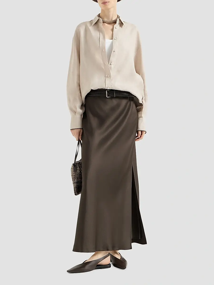 Brunello Cucinelli Women's Linen Shirt with Monili - Beige | Thumbnail 2