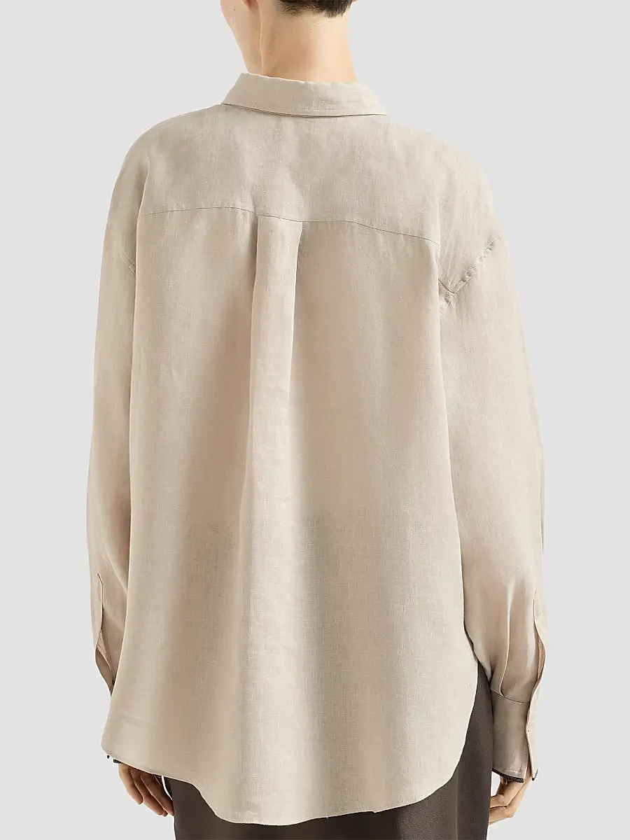 Brunello Cucinelli Women's Linen Shirt with Monili - Beige | Thumbnail 4