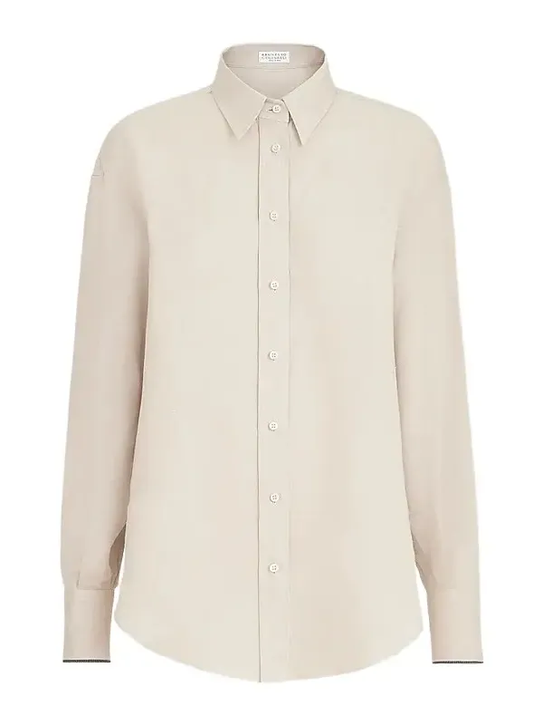 Women's Linen Shirt with Monili - Beige