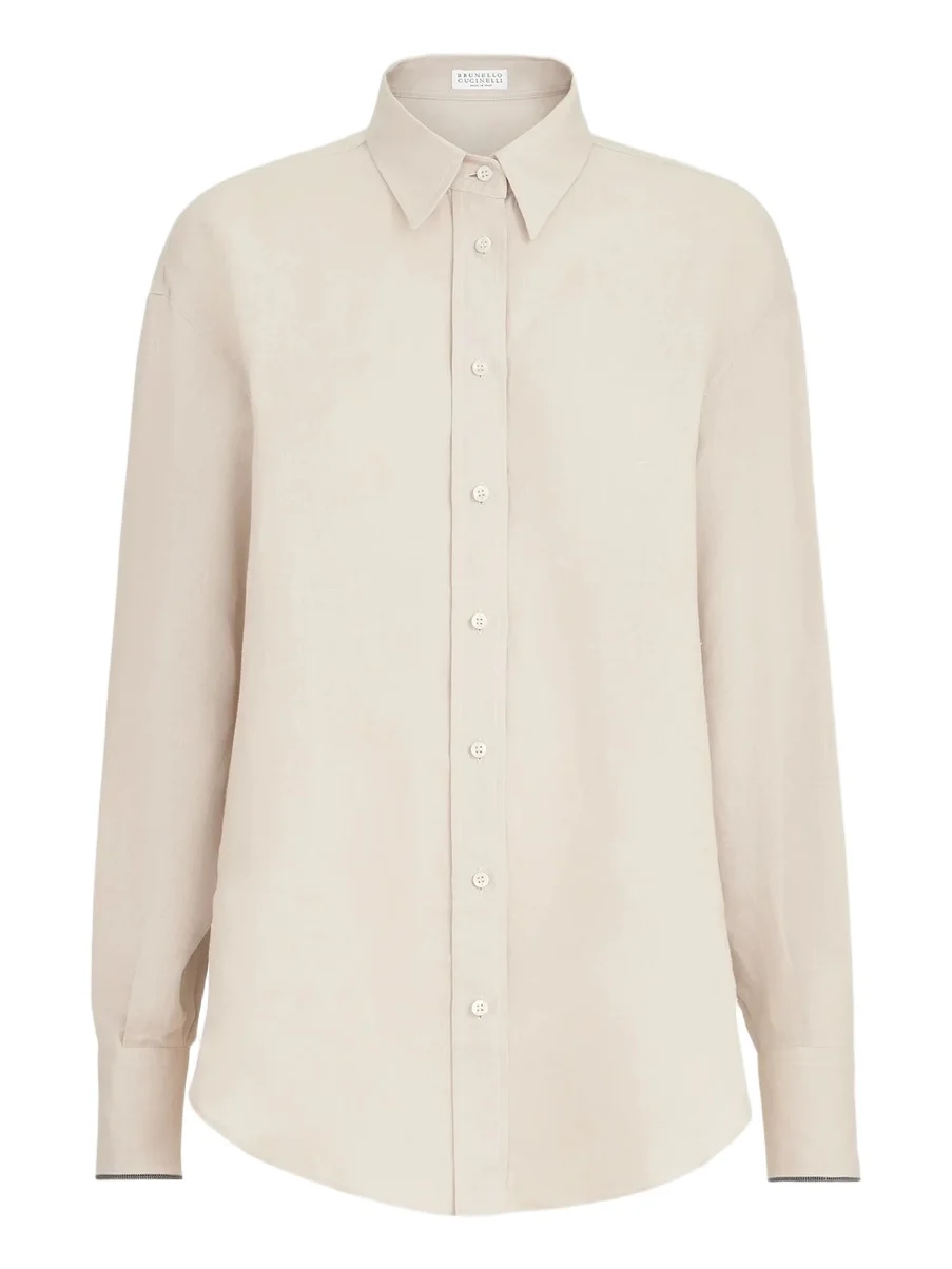 Women's Linen Shirt with Monili - Beige