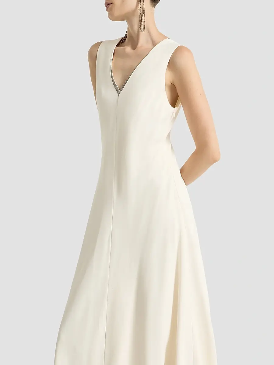 Brunello Cucinelli Women's Silk and Acetate Crêpe Cady Fluid Dress | Thumbnail 5 Brunello Cucinelli Women's Silk and Acetate Crêpe Cady Fluid Dress | Thumbnail 5