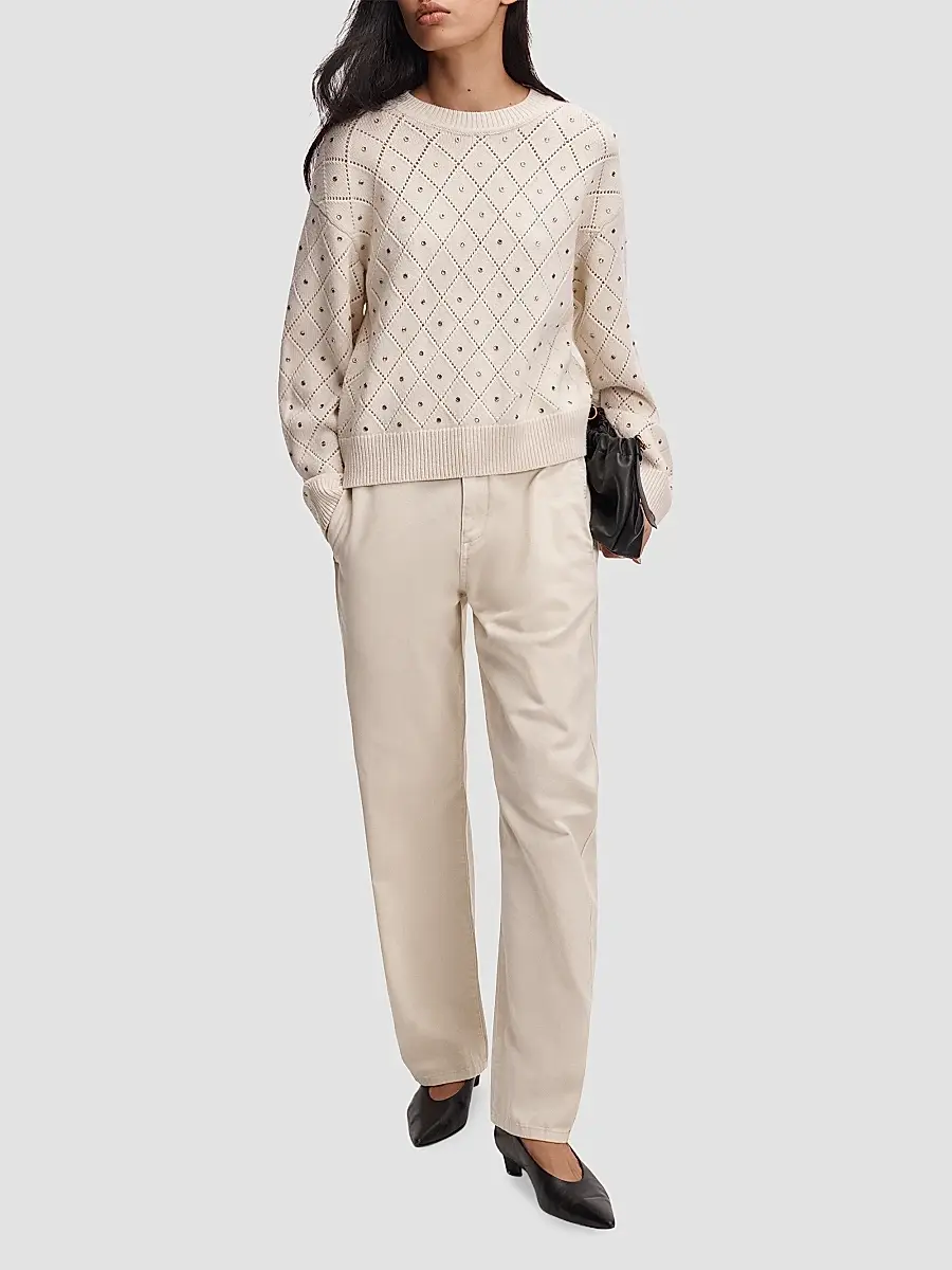 rag & bone Women's Emma Wool Embellished Pointelle Sweater | Thumbnail 2 rag & bone Women's Emma Wool Embellished Pointelle Sweater | Thumbnail 2