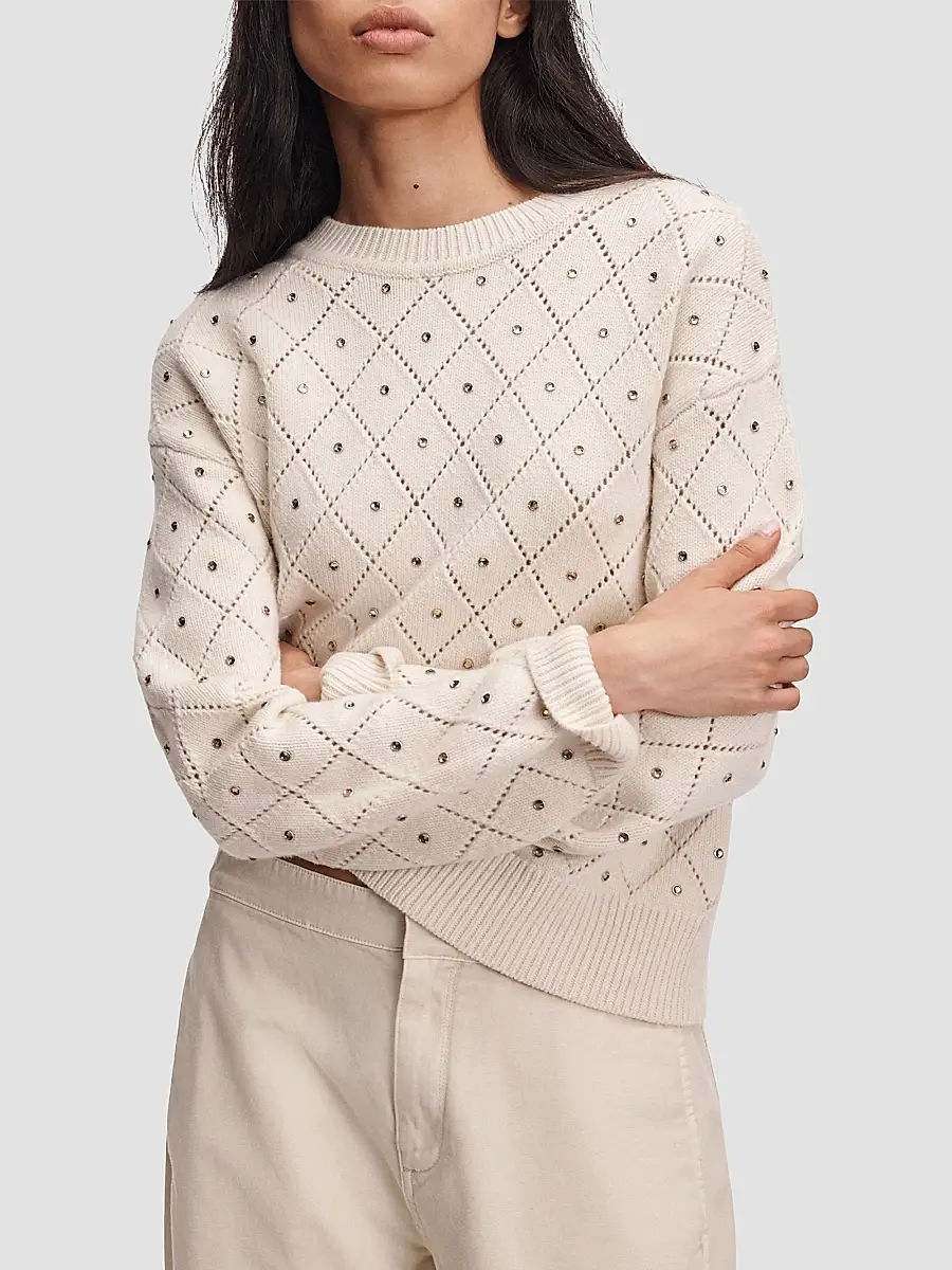rag & bone Women's Emma Wool Embellished Pointelle Sweater | Thumbnail 3 rag & bone Women's Emma Wool Embellished Pointelle Sweater | Thumbnail 3