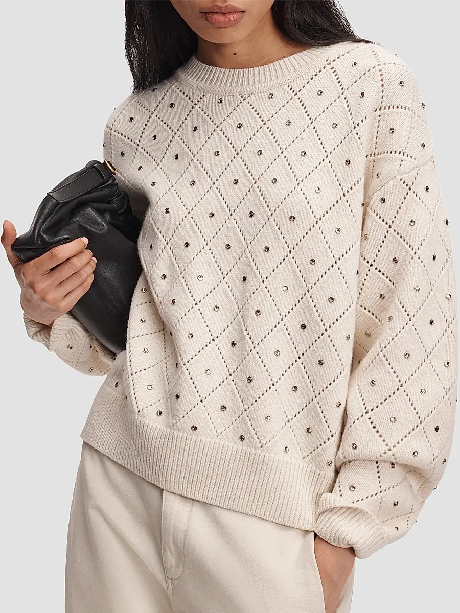 rag & bone Women's Emma Wool Embellished Pointelle Sweater | Thumbnail 8 rag & bone Women's Emma Wool Embellished Pointelle Sweater | Thumbnail 8