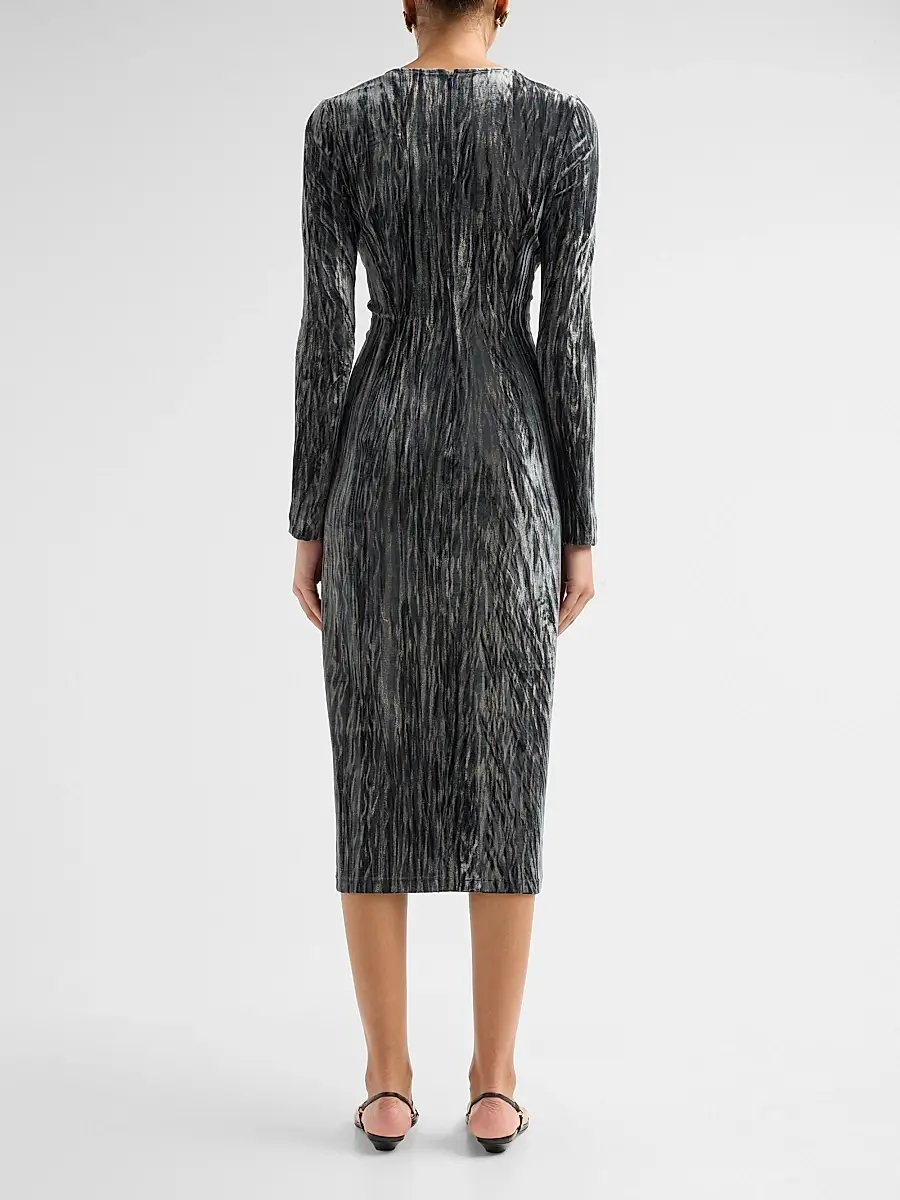 PRABAL GURUNG Women's Stretch Velvet Sheath Midi Dress | Thumbnail 3 PRABAL GURUNG Women's Stretch Velvet Sheath Midi Dress | Thumbnail 3