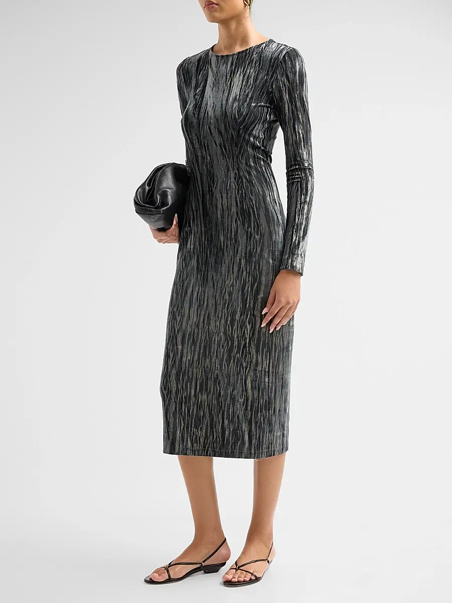 PRABAL GURUNG Women's Stretch Velvet Sheath Midi Dress | Thumbnail 4 PRABAL GURUNG Women's Stretch Velvet Sheath Midi Dress | Thumbnail 4