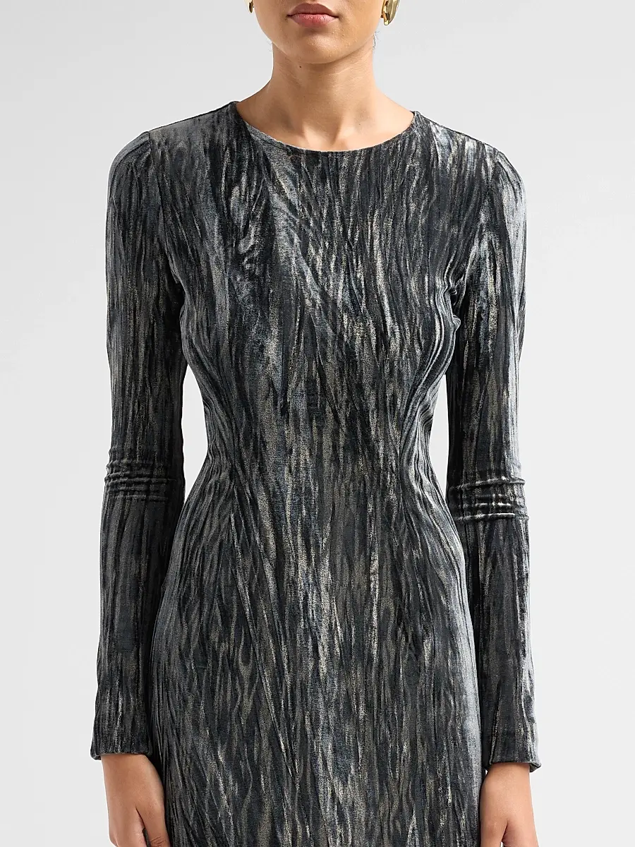 PRABAL GURUNG Women's Stretch Velvet Sheath Midi Dress | Thumbnail 5 PRABAL GURUNG Women's Stretch Velvet Sheath Midi Dress | Thumbnail 5