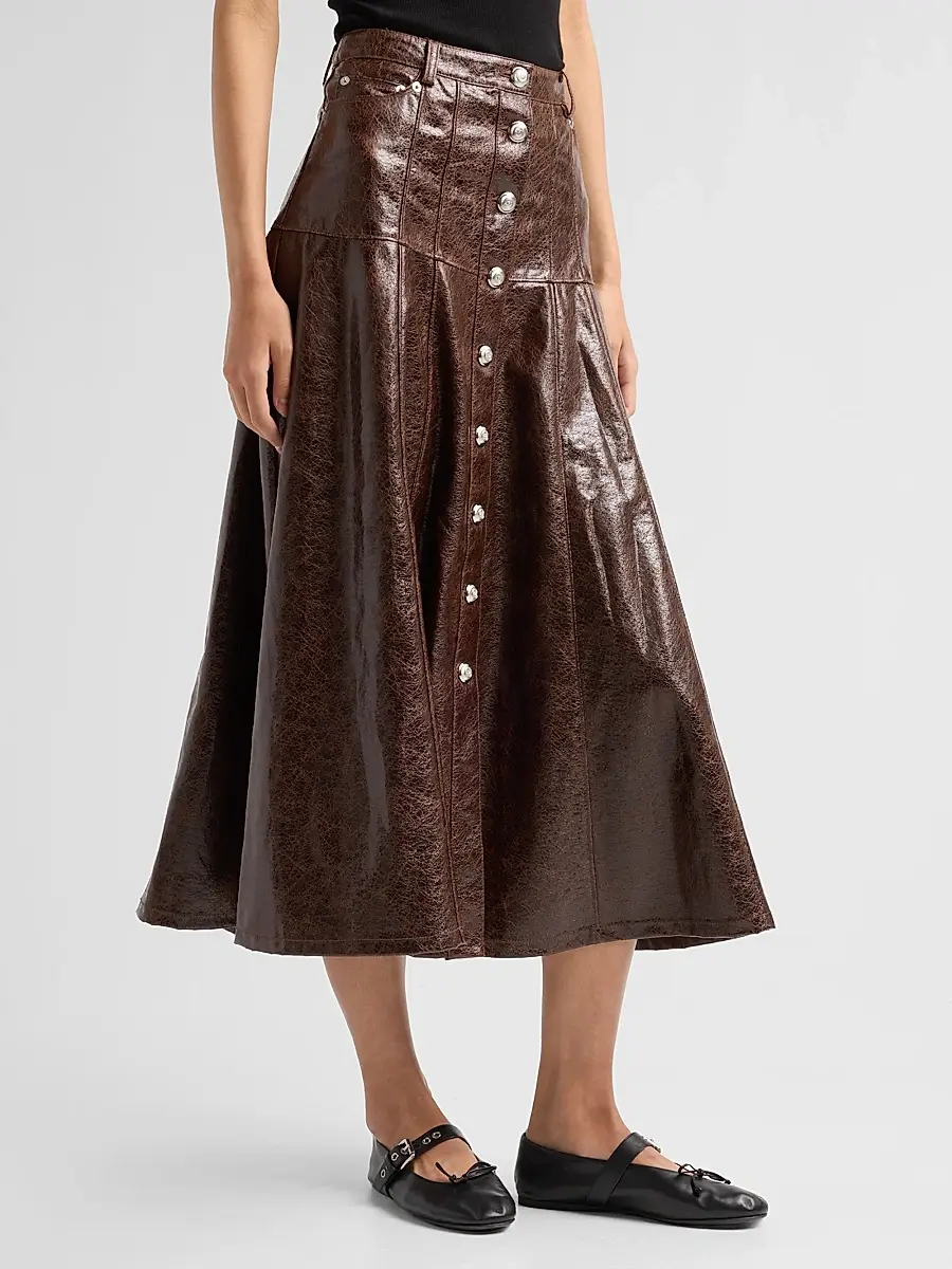 Cinq à Sept Women's Veena Faux-Leather A-Line Midi Skirt | Thumbnail 4 Cinq à Sept Women's Veena Faux-Leather A-Line Midi Skirt | Thumbnail 4