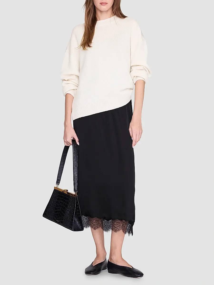 Anine Bing Women's Shelby Silk-Blend Lace-Trim Midi Skirt | Thumbnail 2