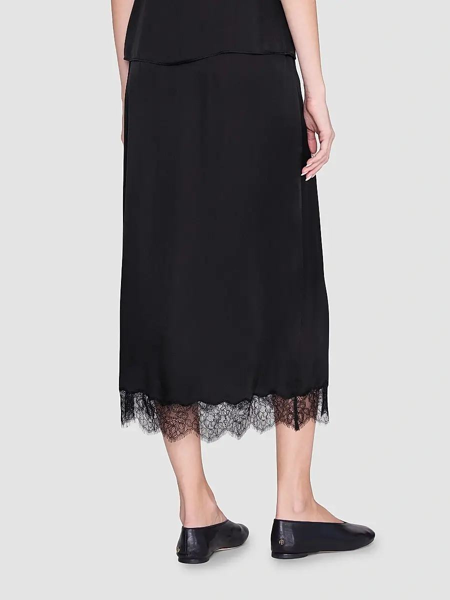 Anine Bing Women's Shelby Silk-Blend Lace-Trim Midi Skirt | Thumbnail 3