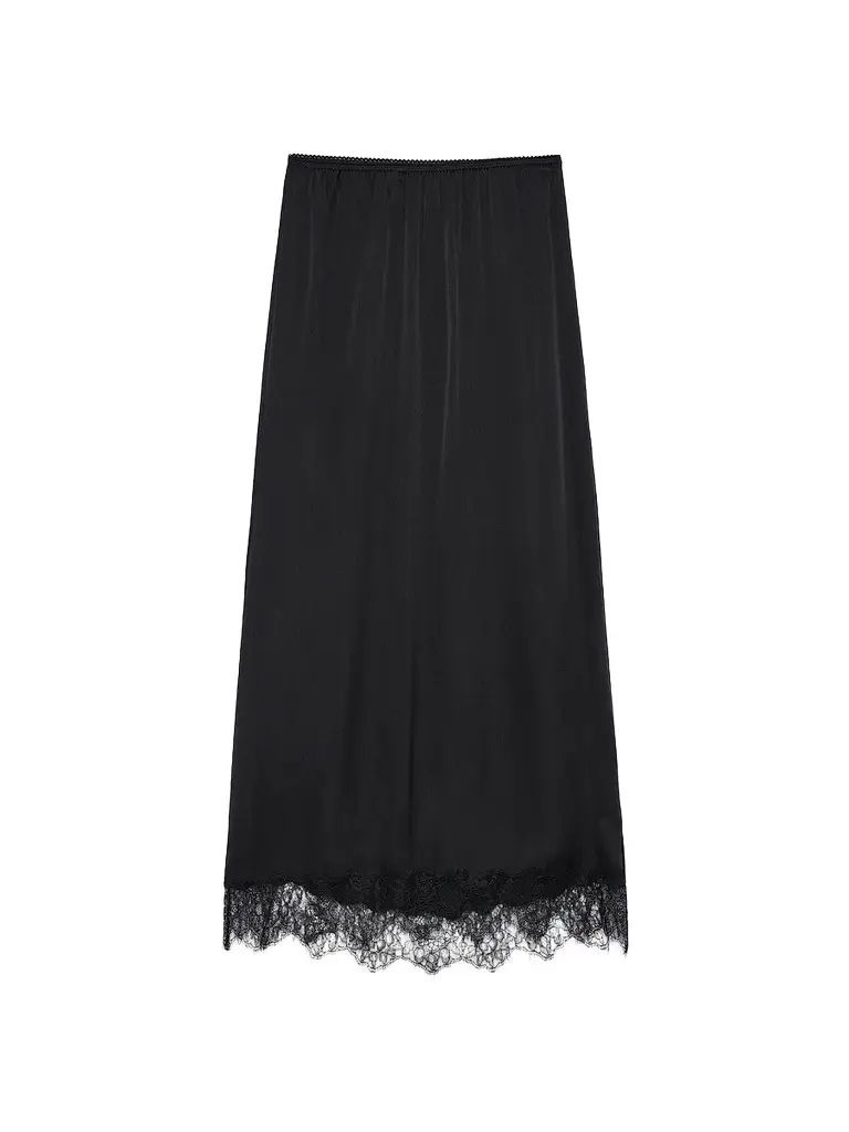 Anine Bing Women's Shelby Silk-Blend Lace-Trim Midi Skirt