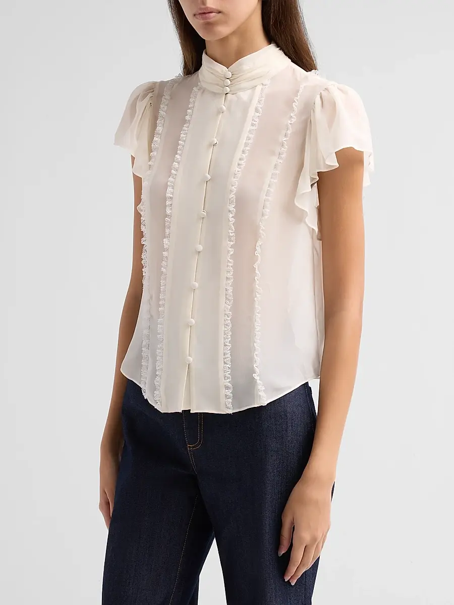 Cinq à Sept Women's Virelle Lace-Trim Sheer Blouse | Thumbnail 4 Cinq à Sept Women's Virelle Lace-Trim Sheer Blouse | Thumbnail 4