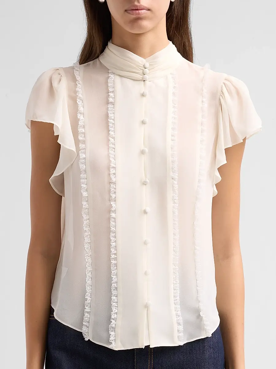 Cinq à Sept Women's Virelle Lace-Trim Sheer Blouse | Thumbnail 5 Cinq à Sept Women's Virelle Lace-Trim Sheer Blouse | Thumbnail 5
