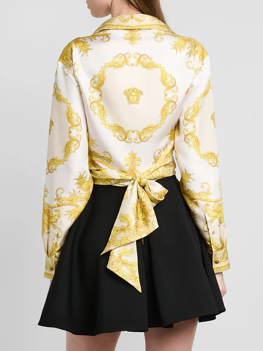 Versace Women's Barocco-Print Silk Wrap Shirt | Thumbnail 3