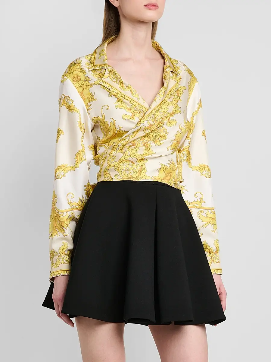 Versace Women's Barocco-Print Silk Wrap Shirt | Thumbnail 4