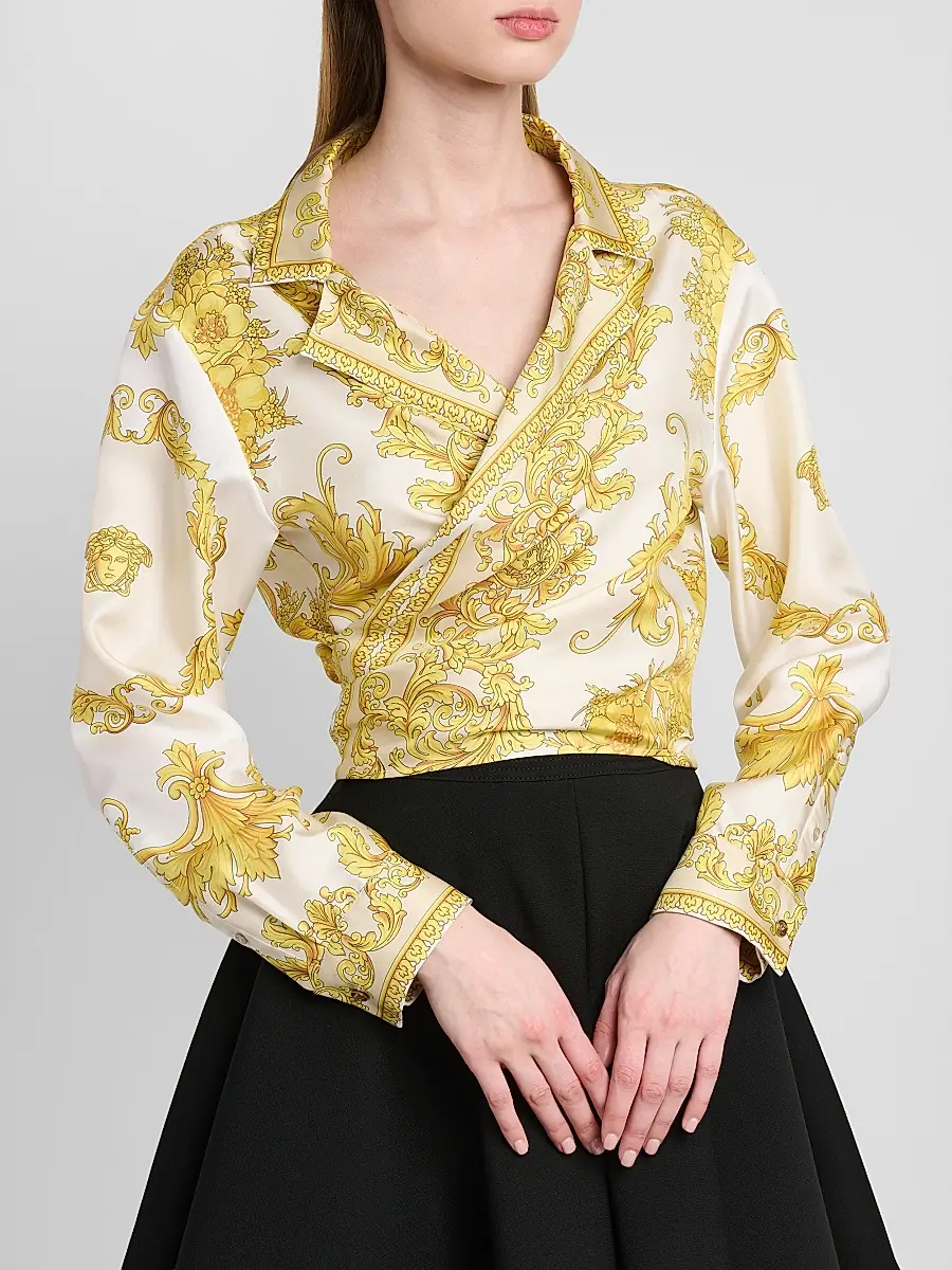 Versace Women's Barocco-Print Silk Wrap Shirt | Thumbnail 5