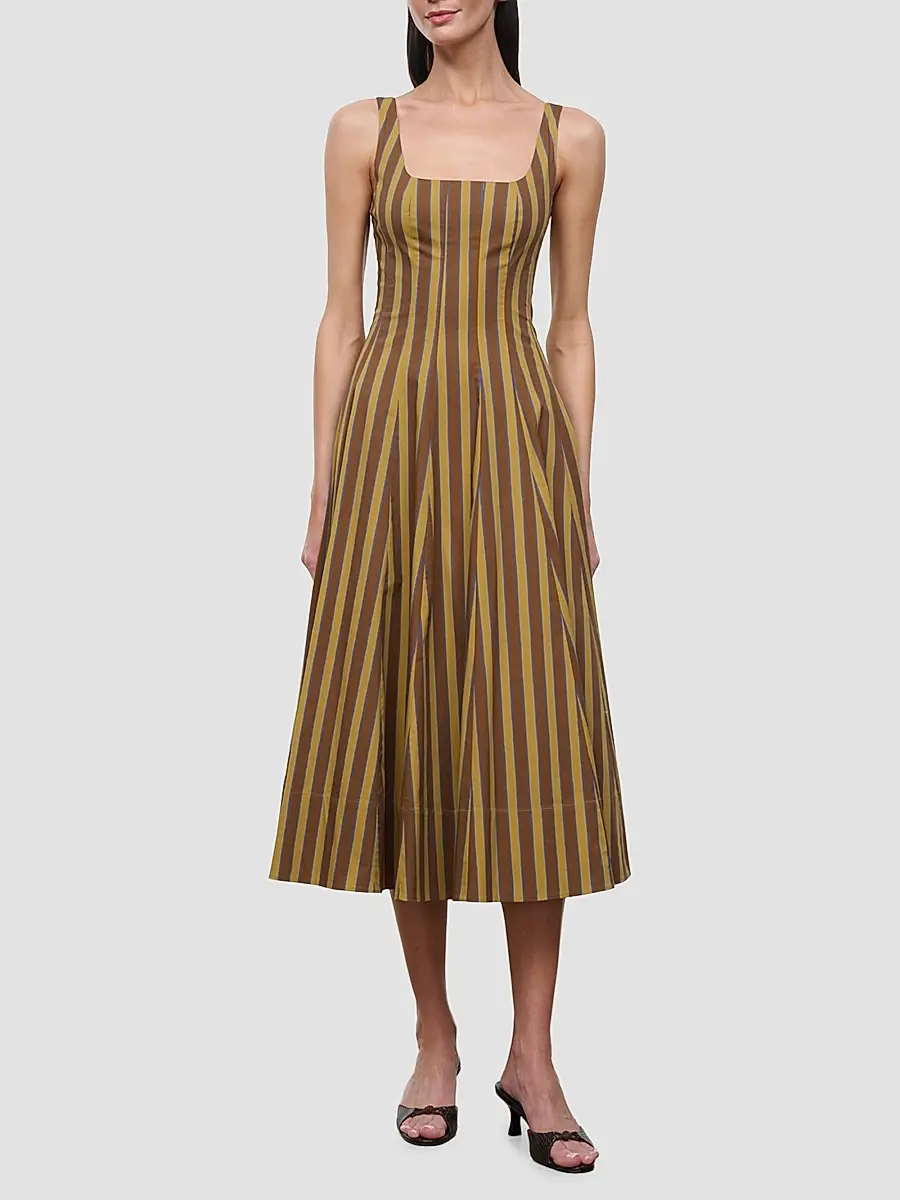 Staud Women's Wells Stripe Stretch Cotton Midi Dress | Thumbnail 2 Staud Women's Wells Stripe Stretch Cotton Midi Dress | Thumbnail 2