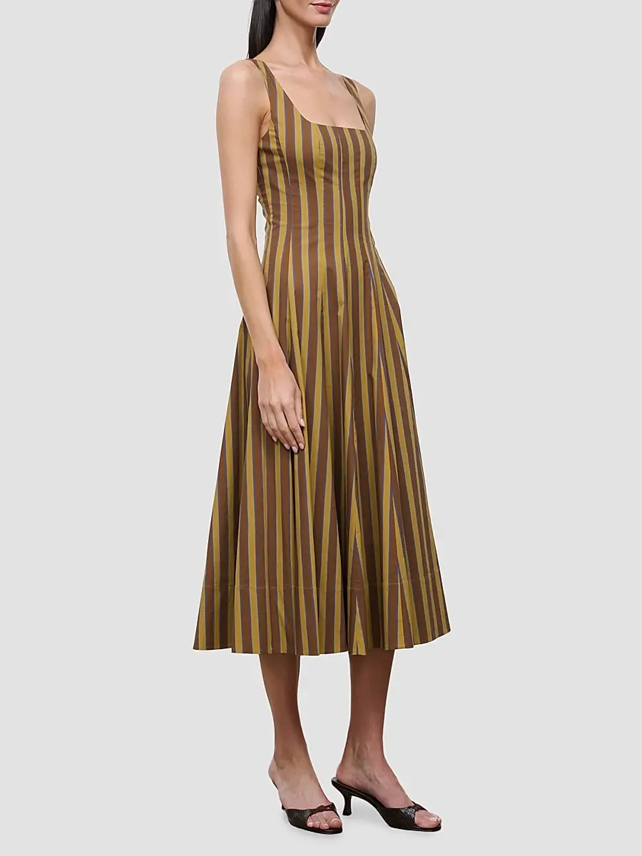 Staud Women's Wells Stripe Stretch Cotton Midi Dress | Thumbnail 3 Staud Women's Wells Stripe Stretch Cotton Midi Dress | Thumbnail 3