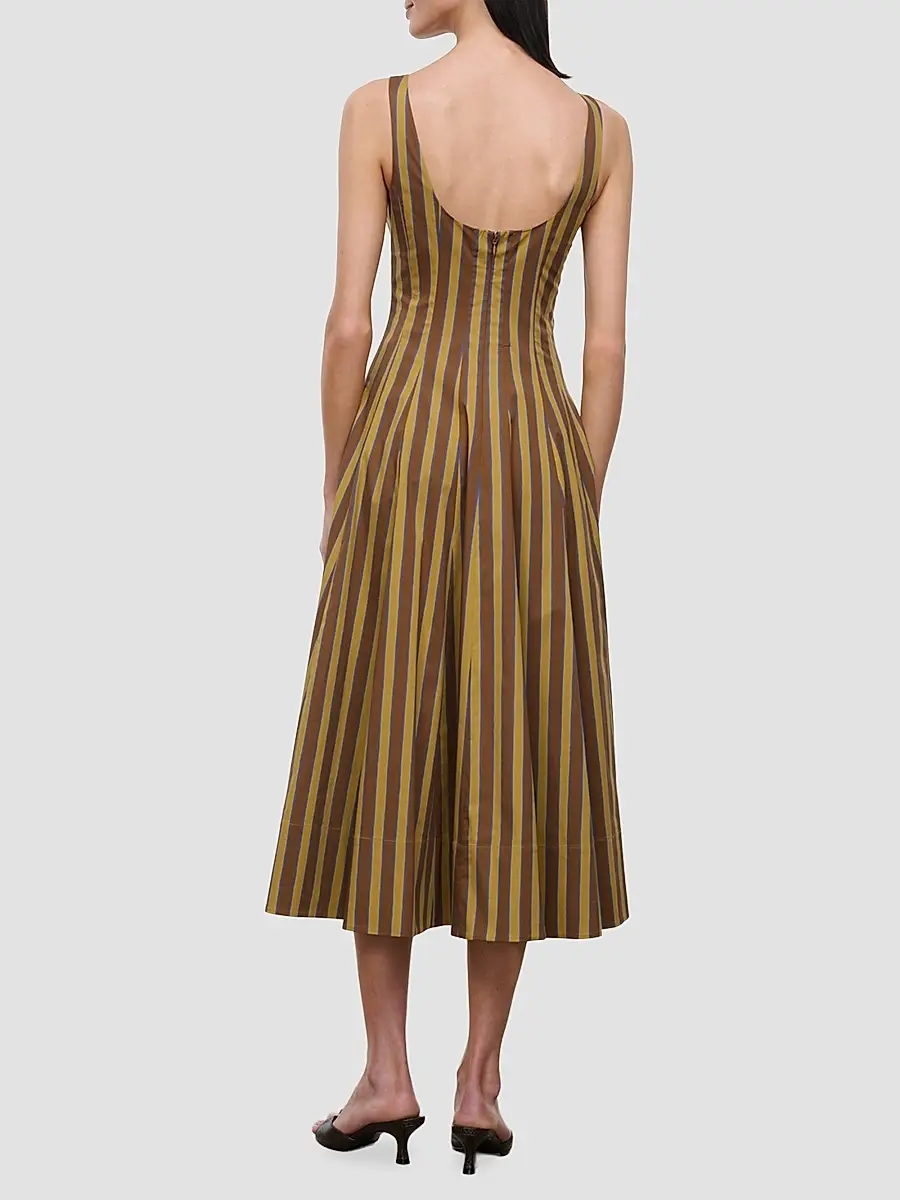 Staud Women's Wells Stripe Stretch Cotton Midi Dress | Thumbnail 4 Staud Women's Wells Stripe Stretch Cotton Midi Dress | Thumbnail 4